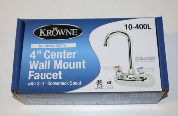 Krowne 10-400L Silver Series 4 inch Center Wall Mount Faucet with 3-1/2 inch Gooseneck Spout