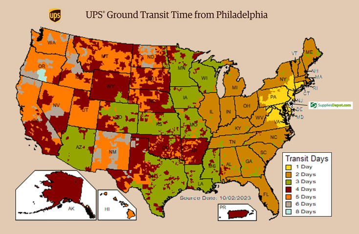 Supplies Depot UPS shipping map