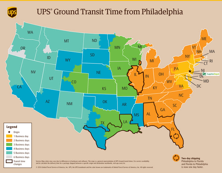 Supplies Depot UPS shipping map