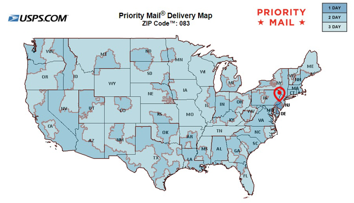 Supplies Depot USPS shipping map